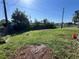 Large backyard with green grass, trees, and a fence at 3330 Monticello St, Holiday, FL 34690