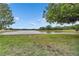 Expansive backyard with lush lawn, mature trees, and serene water views at 7511 Turtle View Dr, Ruskin, FL 33573