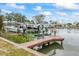 A private boat lift shows watercraft and a dock on a sunny day in a beautiful waterfront neighborhood at 7889 3Rd S Ave, St Petersburg, FL 33707