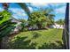 Spacious backyard with lush lawn, tropical plants, and a white privacy fence at 11519 Cypress Reserve Dr, Tampa, FL 33626