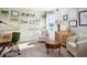 Inviting home office boasts custom wall shelves, golf-themed decor, comfortable seating, and a bright window at 14423 Meadow Bird Ave, Riverview, FL 33579
