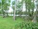 Lush backyard features mature trees, green grass, and views of the serene lake at 2513 Oakleaf Ln # 26C, Clearwater, FL 33763