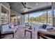 Relaxing screened-in lanai features comfortable seating and views of the backyard pool at 5212 Twin Creeks Dr, Valrico, FL 33596