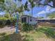 Outdoor shed with decorative lamp post, nestled in a serene garden setting, enhancing the backyard's charm and functionality at 6920 Bougainvilla S Ave, St Petersburg, FL 33707