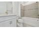Bathroom featuring a tub, grey tiled backsplash, and sleek white vanity at 11447 Shoreline Trl, Parrish, FL 34219