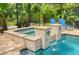 Spa detail with water features in a screened enclosure, ideal for leisure at 12610 Eagles Entry Dr, Odessa, FL 33556