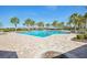 Rectangle-shaped pool with palm trees and ample seating for relaxing by the water at 14413 Seattle Slew Ln, Ruskin, FL 33573