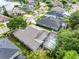 Aerial view featuring a screened pool and lush backyard landscaping in a residential area at 16522 Ivy Lake Dr, Odessa, FL 33556