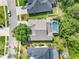 An aerial view of a home with a screened-in pool and spa in a lush, green setting at 16522 Ivy Lake Dr, Odessa, FL 33556