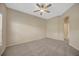 Bright bedroom featuring neutral walls, carpet, and a ceiling fan at 20305 Oak Key Ct, Tampa, FL 33647