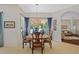 Bright dining room with chandelier, backyard views, and decorative curtains at 26249 Sword Dancer Dr, Wesley Chapel, FL 33544