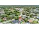 Aerial view of a home with a pool in a neighborhood with mature trees and landscaping at 2664 Frisco Dr, Clearwater, FL 33761