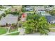 Aerial view of home showcasing backyard privacy with pool and mature tree canopy and nearby homes at 2664 Frisco Dr, Clearwater, FL 33761