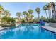 Resort-style pool surrounded by palm trees and lounge chairs, offering a luxurious and relaxing community space at 3844 Silverlake Way, Wesley Chapel, FL 33544