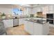 Well-appointed kitchen with white cabinetry, stainless steel appliances, and an island offering both style and functionality at 6106 Marbella Blvd, Apollo Beach, FL 33572