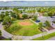 Aerial view of playground surrounded by lush greenery, picnic area and lake views at 6642 Current Dr, Apollo Beach, FL 33572