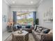 Comfortable living room with gray sofas, stylish decor, and views of the backyard at 1084 Berkshire Ln, Tarpon Springs, FL 34688