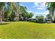 Well-maintained backyard with lush lawn, mature trees, and partially obscured view of the house at 18906 Crescent Rd, Odessa, FL 33556