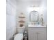 Traditional bathroom with a framed mirror, decorative shelves, and tiled shower at 3540 Countrybrook Ln # 23, Palm Harbor, FL 34684
