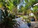 Picturesque backyard with white stone pathways and lush tropical plants leading to a wooden fence at 3545 7Th N Ave, St Petersburg, FL 33713