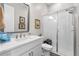 Bathroom featuring vanity, toilet, and glass enclosed shower with overhead shower head at 4365 Frontera Ln, Wesley Chapel, FL 33543