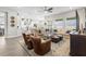 Living room featuring hardwood floors, neutral walls, stylish sofas and chairs, and a designer rug at 4365 Frontera Ln, Wesley Chapel, FL 33543