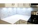 Bright kitchen featuring stylish white cabinets, sleek countertops, and a subway tile backsplash with modern appliances at 4535 Winding River Way, Land O Lakes, FL 34639