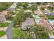 Aerial view of a neighborhood showcasing lush landscaping, pools, and well-maintained homes at 5269 White Sand Ne Cir, St Petersburg, FL 33703