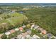 Aerial view displaying neighborhood homes with pools near green spaces, a park, and a scenic waterfront area at 5269 White Sand Ne Cir, St Petersburg, FL 33703