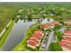 Aerial view showcases community with beautiful lake, lush landscaping, and convenient parking areas at 9481 Highland Oak Dr # 1206, Tampa, FL 33647