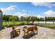 Landscaped backyard patio with seating area and peaceful greenery at 11602 Innfields Dr, Odessa, FL 33556