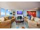 Cozy living room with a fireplace, comfortable sofas, and bright natural light from nearby windows at 1600 Gulf Blvd # 618, Clearwater, FL 33767