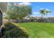 Lush backyard featuring an expansive lawn, mature trees, and a secure wooden fence at 1608 Ledgestone Dr, Brandon, FL 33511