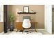 Inviting home office with a modern desk setup, floating shelves, and cozy rug, creating a productive workspace at 22075 Storybook Cabin Way, Land O Lakes, FL 34637