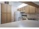 Clean kitchen features light cabinets, white appliances, and a corner sink under a bright light at 3166 Lake Pine S Way # E3, Tarpon Springs, FL 34688