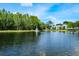 Scenic view of the pond and fountain with green trees and white condos in the background at 3166 Lake Pine S Way # E3, Tarpon Springs, FL 34688