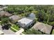 Aerial view featuring a screened-in pool, pond, and lush landscaping at 3243 Ashmonte Dr, Land O Lakes, FL 34638