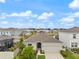 An aerial view of a well-maintained single-Gathering home with lush landscaping and a water view at 33581 Elm Hill Br, Wesley Chapel, FL 33545