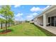 The backyard has a covered lanai and a view of the pond at 33581 Elm Hill Br, Wesley Chapel, FL 33545