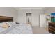 Spacious bedroom featuring carpet floors and a modern bed frame, creating a relaxing and inviting atmosphere at 33581 Elm Hill Br, Wesley Chapel, FL 33545