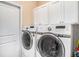 Laundry room including a washer and dryer set, and white cabinets at 4206 Morning Breeze Ct, Tampa, FL 33619