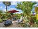 Secluded backyard features brick patio, relaxing chairs, and tropical foliage at 4462 2Nd S Ave, St Petersburg, FL 33711
