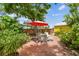Landscaped backyard with a patio and seating area under a mature shade tree at 4462 2Nd S Ave, St Petersburg, FL 33711