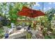 Backyard patio with fire pit surrounded by lush landscaping at 4462 2Nd S Ave, St Petersburg, FL 33711