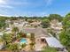 Aerial view of a property with a pool and patio area surrounded by trees in a residential neighborhood at 4815 Plantation Dr, Tampa, FL 33615