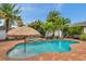 Inviting swimming pool surrounded by tropical landscaping and a tiki hut covered spa, creating a private oasis at 4815 Plantation Dr, Tampa, FL 33615