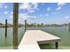 Picturesque waterfront view of a private wooden dock with calm waters and distant houses in the background at 7974 1St S Ave, St Petersburg, FL 33707