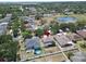 An aerial view of a home with a spacious backyard, pool, and well-maintained landscaping in a desirable neighborhood at 11136 Hartford Fern Dr, Riverview, FL 33569