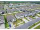 Aerial community view highlighting homes, landscaping, and proximity to a scenic pond at 16685 Parker River St, Wimauma, FL 33598