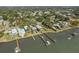 Aerial view showcasing waterfront homes with docks and the community nestled among mature trees at 1748 Sunset Dr, Clearwater, FL 33755
